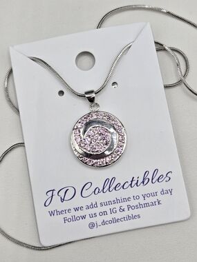 Swarovski Crystal Elements Silver Statement Necklace Pink 18-20 inch Spiral Prom